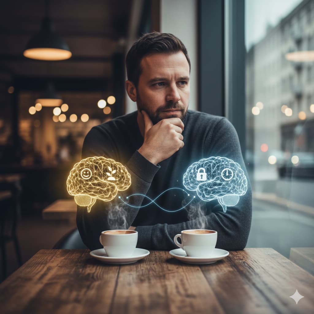 Hombre reflexivo analizando las diferencias entre tristeza y depresión clínica.